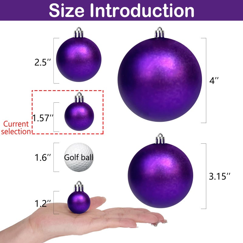 Emopeak 24Pcs Mini Christmas Balls Ornaments for Xmas Tree - 1.57 Inch Small Shatterproof Christmas Tree Decorations Hanging Ball for Holiday Wedding Party Decoration Purple - Image 5